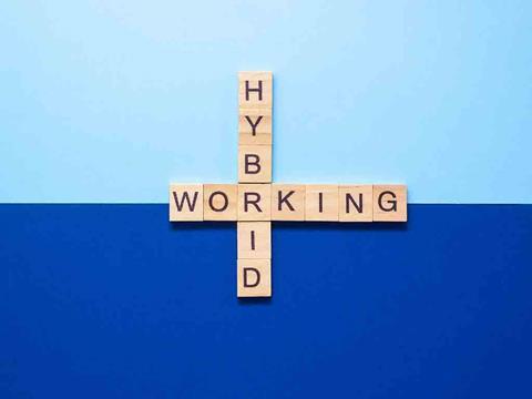 hybrid working spelled out on blocks